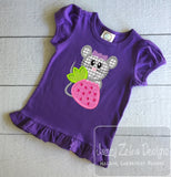 Girl Mouse with strawberry appliqué machine embroidery design