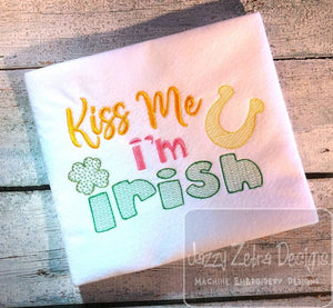 Kiss me I'm Irish saying Saint Patrick's day machine embroidery design