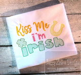 Kiss me I'm Irish saying Saint Patrick's day machine embroidery design