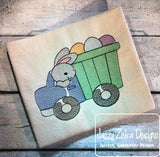 Easter Bunny in dump truck full of eggs sketch machine embroidery design