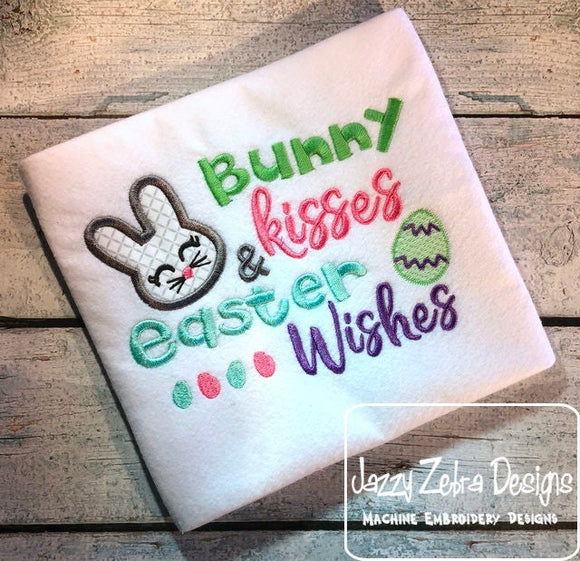 Bunny kisses and Easter wishes saying appliqué machine embroidery design