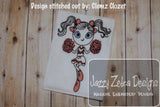 Swirly girl cheerleader sketch machine embroidery design