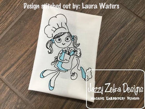Swirly girl chef sketch machine embroidery design