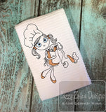 Swirly girl chef sketch machine embroidery design