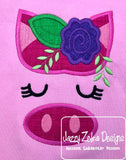 Pig face with flower appliqué machine embroidery design