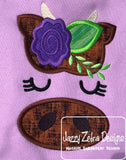 Cow face with flower appliqué machine embroidery design