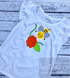 Flower and Bee appliqué machine embroidery design