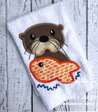 Otter with fish appliqué machine embroidery design