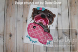 Girl Otter with fish appliqué machine embroidery design