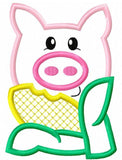 Pig eating corn appliqué machine embroidery design