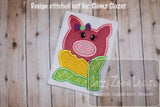 Girl Pig eating corn appliqué embroidery design