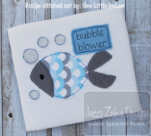 Bubble blower saying fish shabby chic bean stitch appliqué machine embroidery design