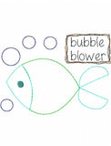 Bubble blower saying fish shabby chic bean stitch appliqué machine embroidery design