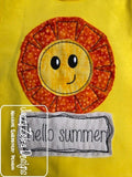 Hello Summer saying sun shabby chic bean stitch appliqué machine embroidery design