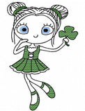 Saint Patricks Day Swirly girl holding clover sketch machine embroidery design