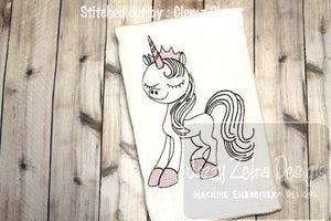 Swirly Unicorn sketch machine embroidery design