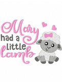 Mary had a little lamb saying machine embroidery design