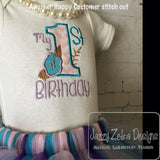 My 1st Birthday with flower appliqué machine embroidery design