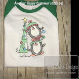 Penguins with Christmas Tree sketch machine embroidery design