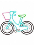 Bicycle with basket vintage stitch applique machine embroidery design
