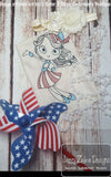 Swirly girl patriotic 4th of July sketch machine embroidery design