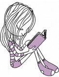 Swirly girl reading sketch machine embroidery design