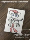 Swirly boy farmer with cow sketch machine embroidery design