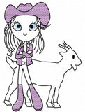 Swirly girl with goat sketch machine embroidery design