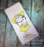 Swirly girl with chicken sketch machine embroidery design