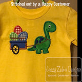 Dinosaur with cart of Easter eggs appliqué machine embroidery design