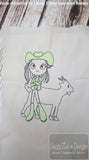 Swirly girl with goat sketch machine embroidery design