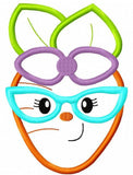 Girl Carrot wearing glasses applique machine embroidery design