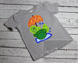 Turtle with umbrella appliqué machine embroidery design