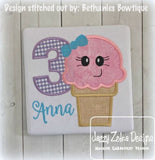 Girl Ice Cream cone with face appliqué machine embroidery design