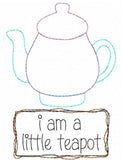 I'm a little tea pot saying Tea pot shabby chic bean stitch appliqué machine embroidery design