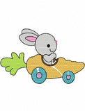 Bunny driving carrot car sketch machine embroidery design