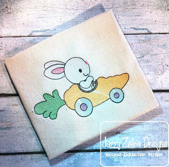 Bunny driving carrot car sketch machine embroidery design