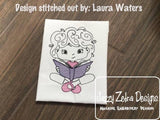 Girl reading book sketch machine embroidery design