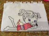 Girl with lady bug scrappy appliqué machine embroidery design