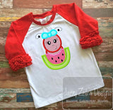 Girl Ant with watermelon appliqué machine embroidery design