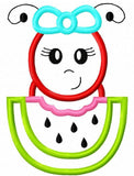 Girl Ant with watermelon appliqué machine embroidery design