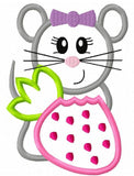 Girl Mouse with strawberry appliqué machine embroidery design