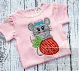 Girl Mouse with strawberry appliqué machine embroidery design