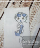 Summer Swirly girl sketch machine embroidery design