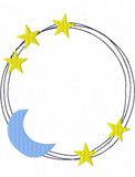 Moon and stars monogram frame machine embroidery design