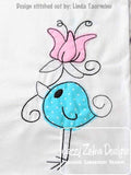 Bird with flower scrappy appliqué machine embroidery design