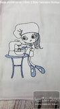 Swirly girl chef sketch machine embroidery design