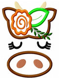 Cow face with flower appliqué machine embroidery design