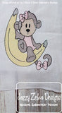 Girl Monkey on banana sketch machine embroidery design