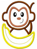 Monkey with banana appliqué machine embroidery design